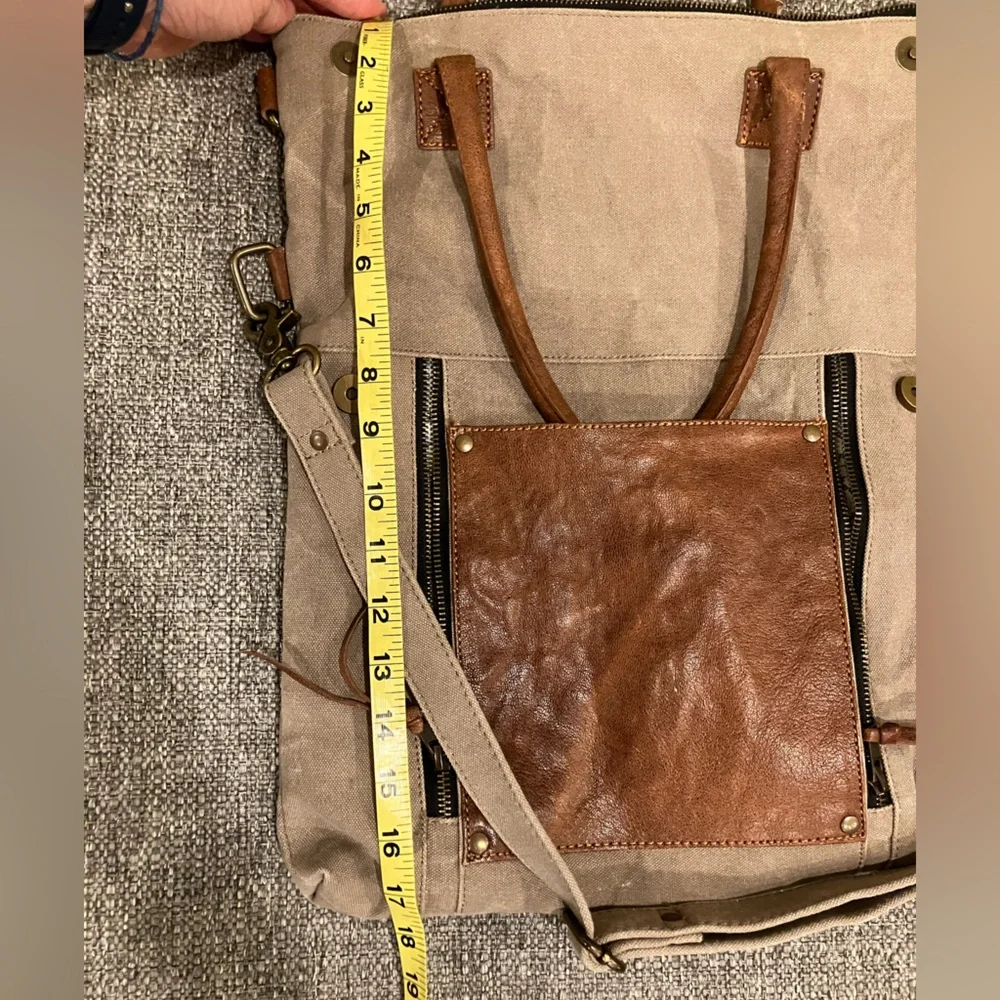 Mona B canvas/leather convertible crossbody satchel - Picture 8 of 10